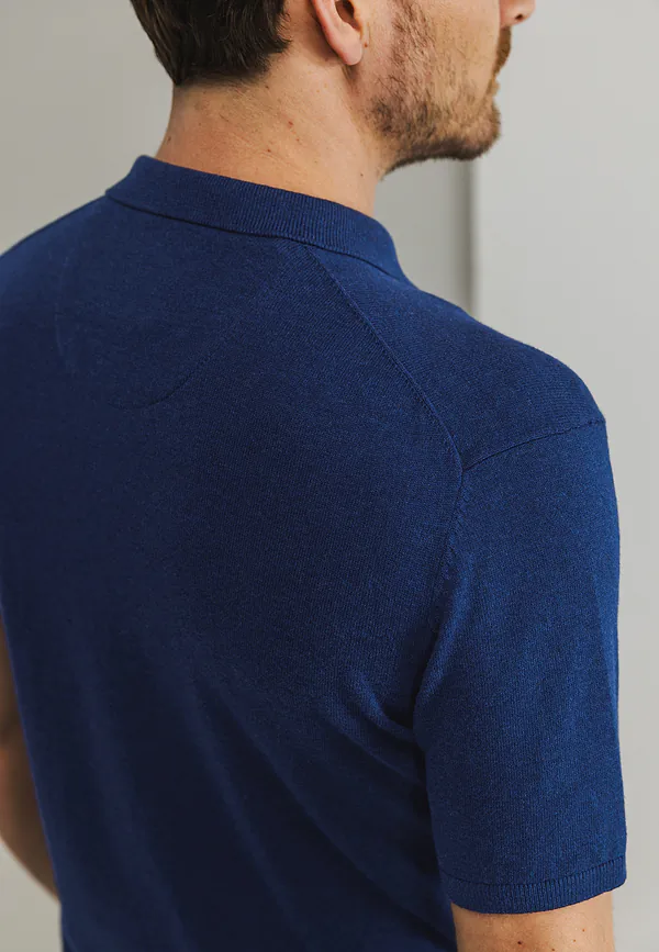 State Of Art Gebreide Polo Met Korte Mouwen Kobalt Uni