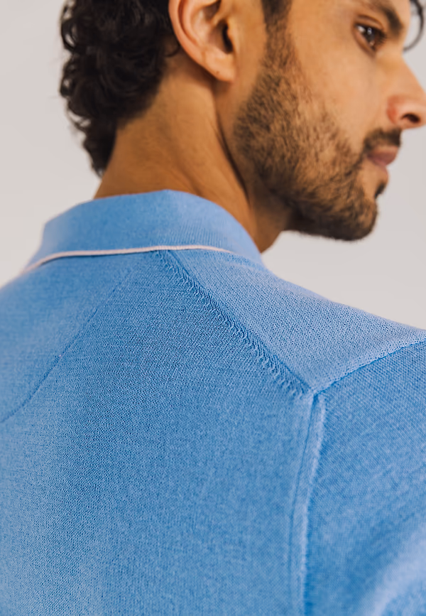 State Of Art Gebreide Polo Met Korte Mouwen Middenblauw Uni