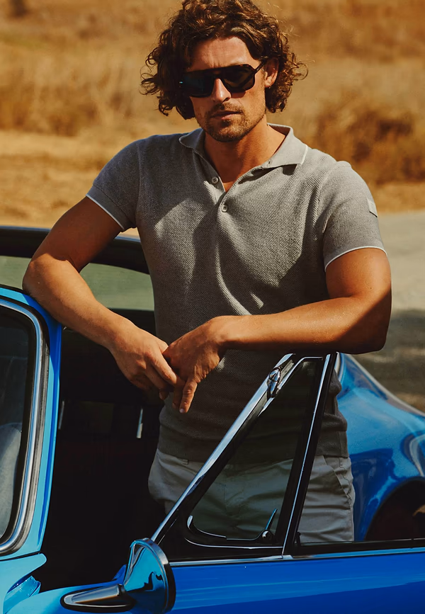 state of art Gebreide polo met rijstkorrelpatroon beige/warm grijs