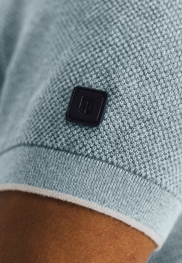 State Of Art Gebreide Polo Met Rijstkorrelpatroon Mintblauw/warm Grijs