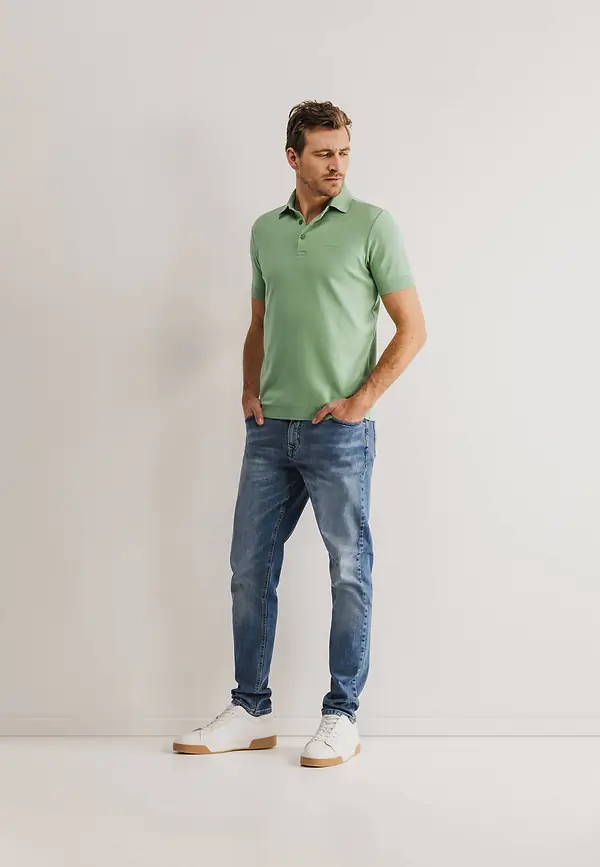 state of art Gebreide polo met rubberen print bladgroen uni