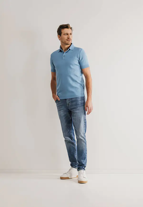 State Of Art Gebreide Polo Met Rubberen Print Grijsblauw Uni