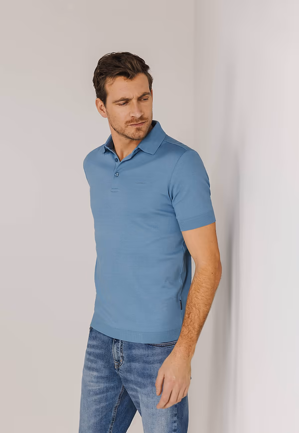 state of art Gebreide polo met rubberen print grijsblauw uni