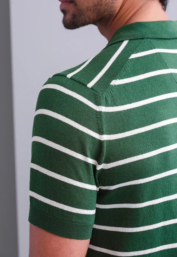State Of Art Gebreide Polo Met Streepmotief Donkergroen/kit