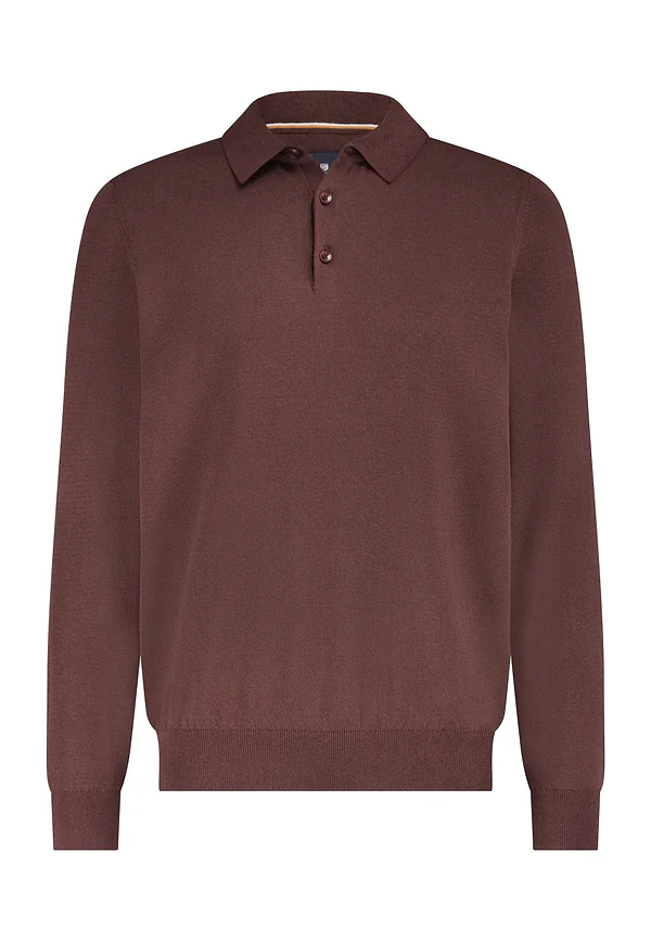 state of art Gebreide polo van een katoenmix donkerrood uni