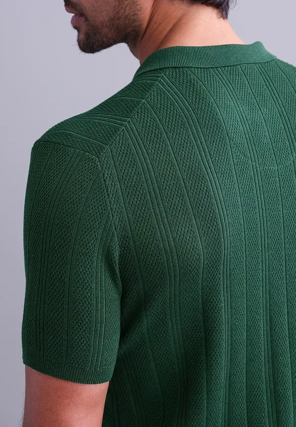 State Of Art Gebreide Polo Van Een Lyocellmix Donkergroen Uni