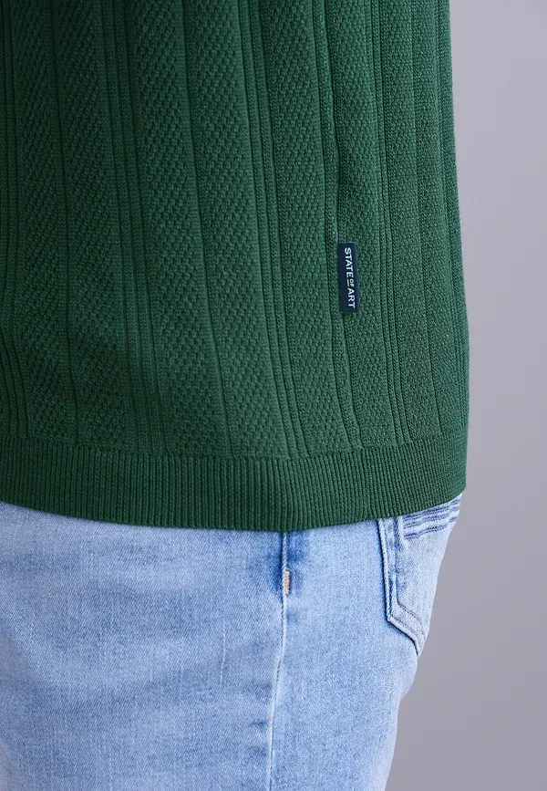 State Of Art Gebreide Polo Van Een Lyocellmix Donkergroen Uni