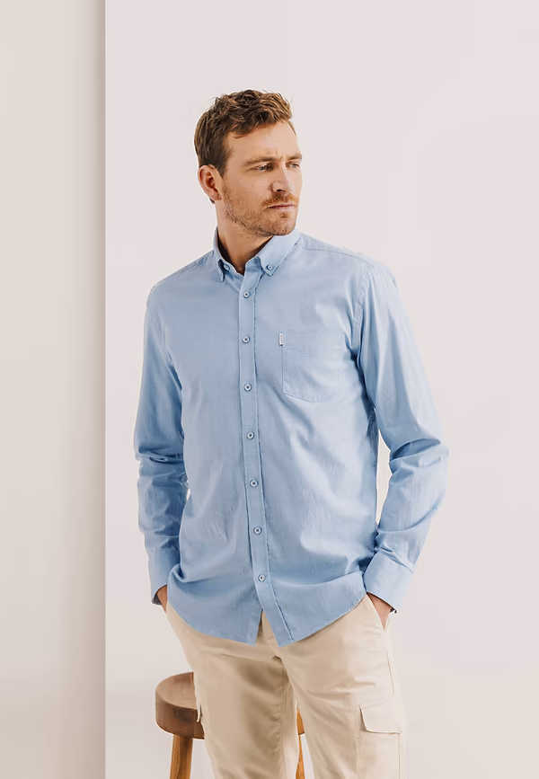 state of art Gemêleerd overhemd van Oxfordstof wit/grijsblauw