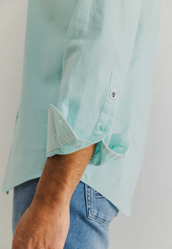 State Of Art Gemêleerd Overhemd Van Oxfordstof Wit/mintblauw