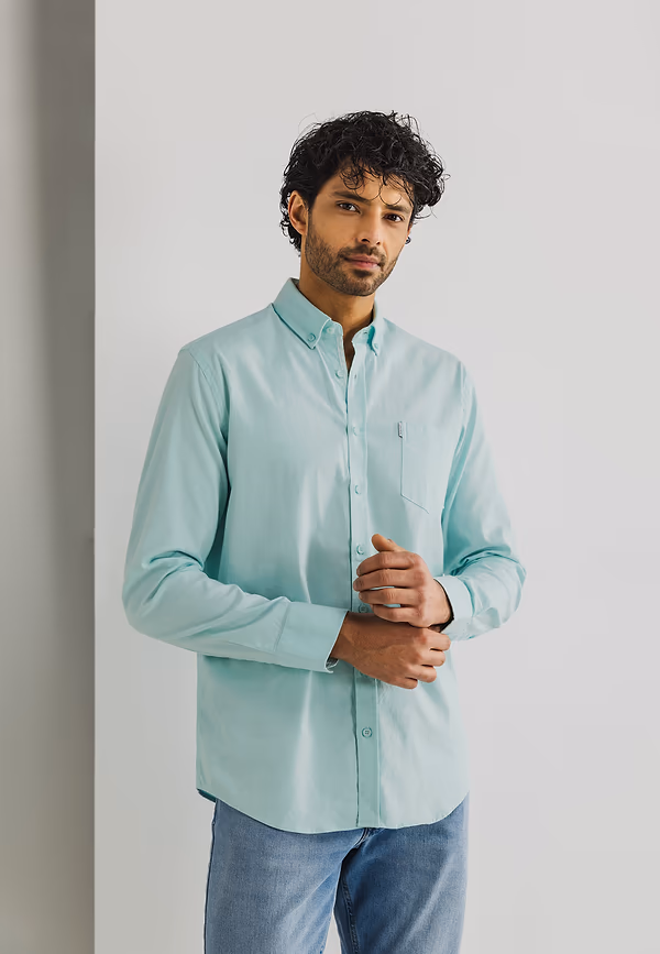 state of art Gemêleerd overhemd van Oxfordstof wit/mintblauw