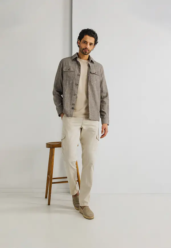 State Of Art Gemêleerd Overshirt Met Borstzakken Beige/wit