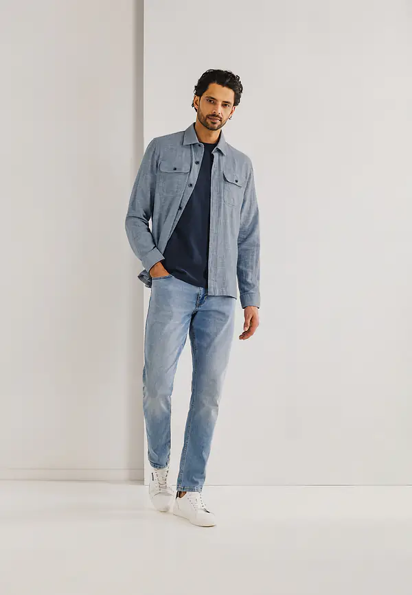 State Of Art Gemêleerd Overshirt Met Borstzakken Grijsblauw/wit