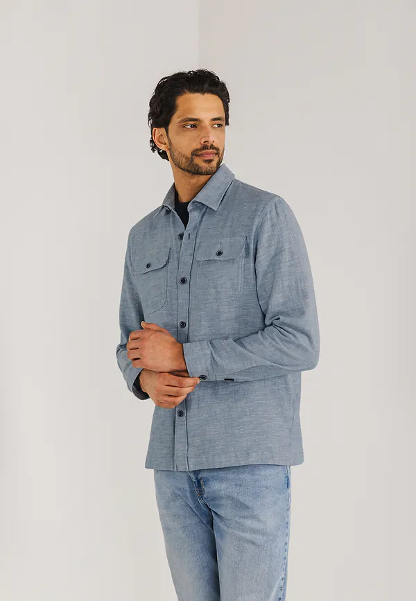 state of art Gemêleerd overshirt met borstzakken grijsblauw/wit