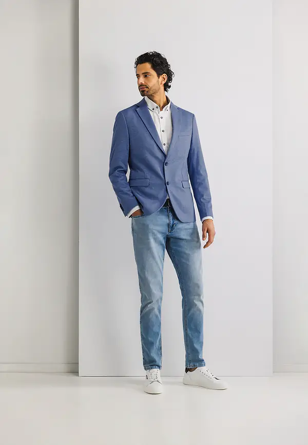 State Of Art Gemêleerde Blazer Van Gebreide Stof Middenblauw/wit