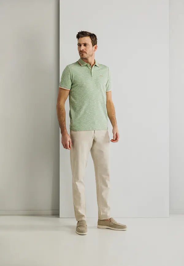 State Of Art Gemêleerde Polo Met Streepdetails Bladgroen Uni