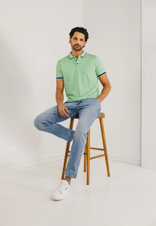 State Of Art Gemêleerde Polo Met Streepdetails Jade Uni