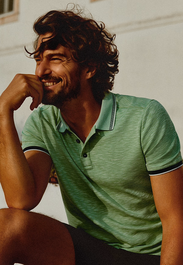 state of art Gemêleerde polo met streepdetails jade uni