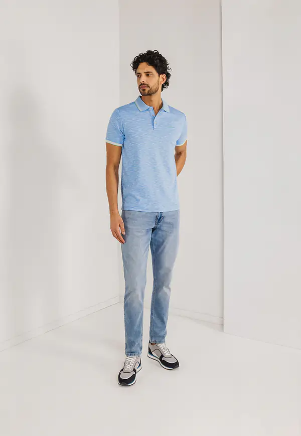 State Of Art Gemêleerde Polo Met Streepdetails Middenblauw Uni