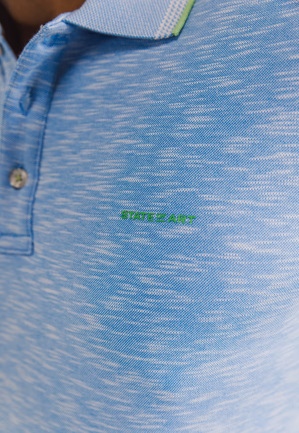 State Of Art Gemêleerde Polo Met Streepdetails Middenblauw Uni