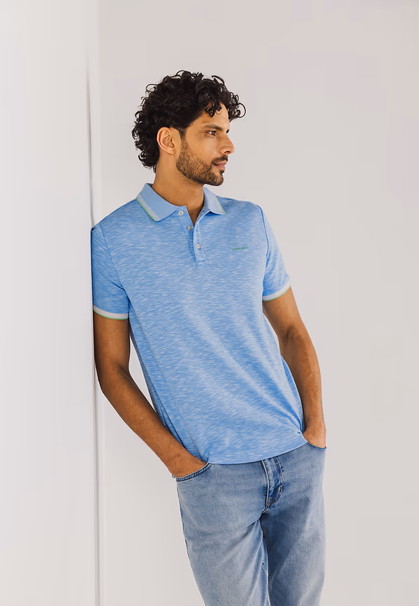 state of art Gemêleerde polo met streepdetails middenblauw uni