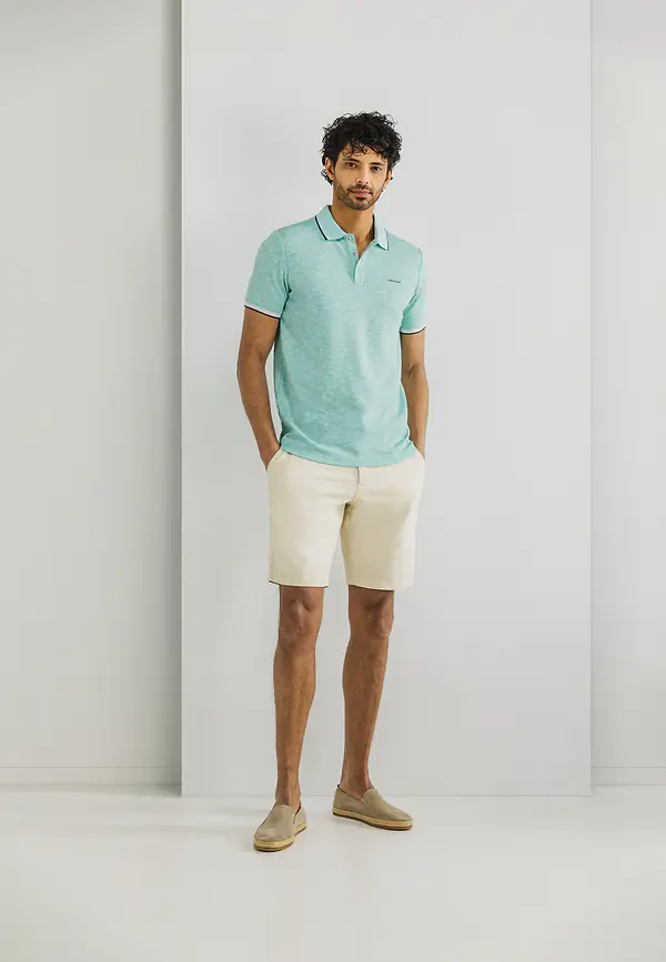 State Of Art Gemêleerde Polo Met Streepdetails Mintblauw Uni