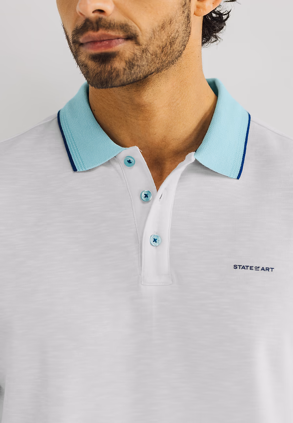 State Of Art Gemêleerde Polo Met Streepdetails Wit Uni