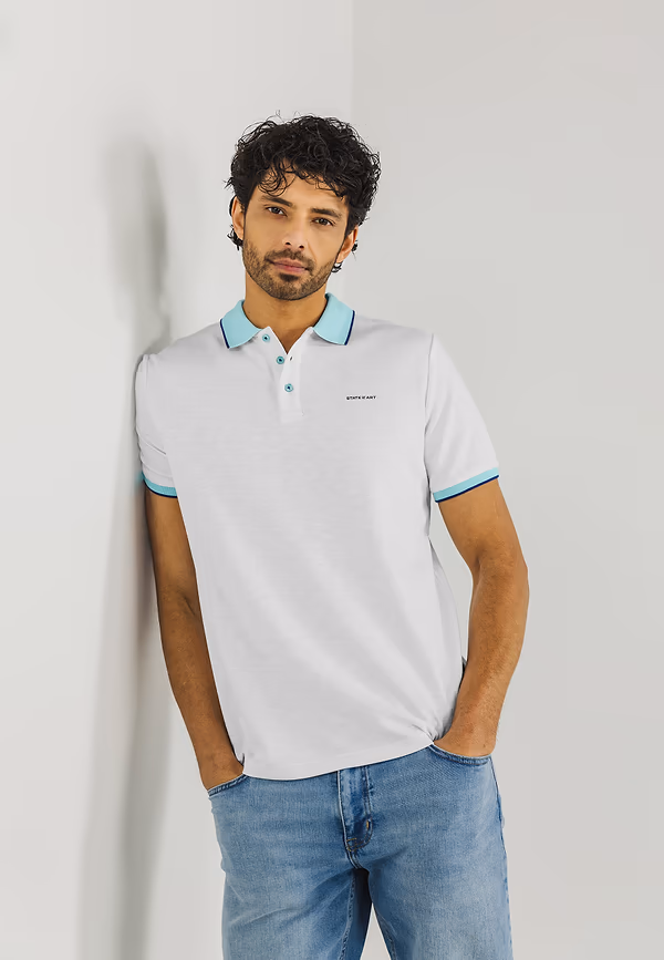state of art Gemêleerde polo met streepdetails wit uni