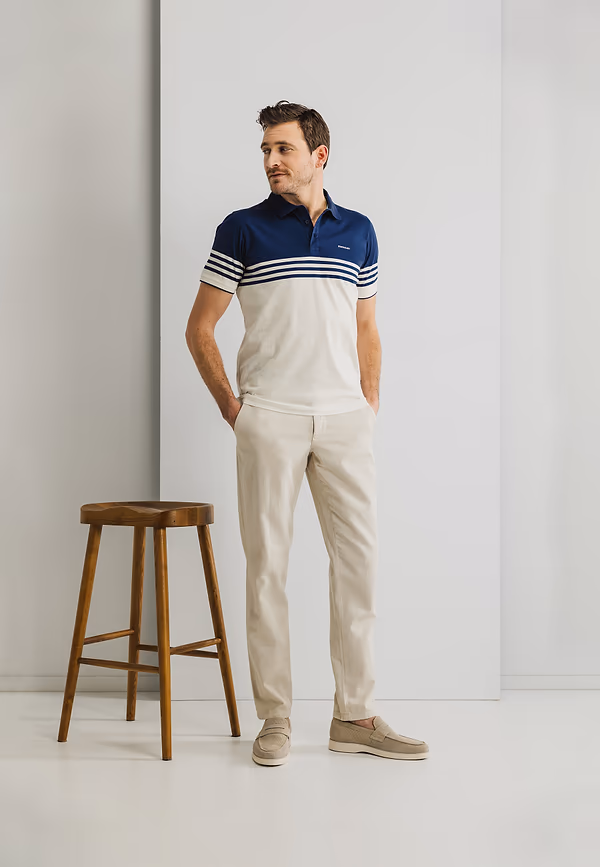 state of art Gemerceriseerde jersey polo met strepen kobalt/greige