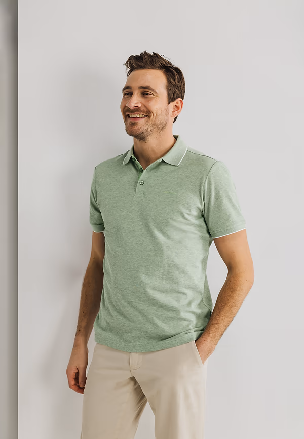 State Of Art Gemerceriseerde Oxford-Piqué Polo Bladgroen/warm Grijs