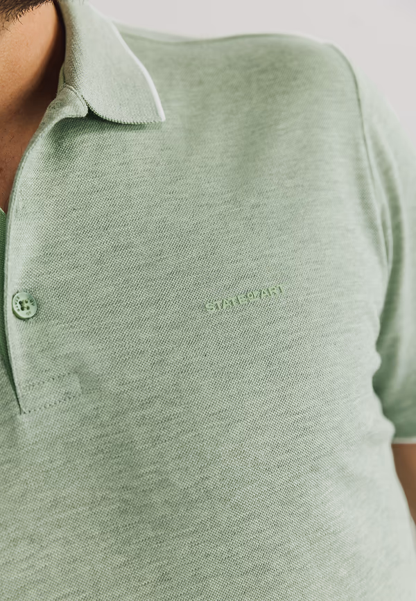State Of Art Gemerceriseerde Oxford-Piqué Polo Bladgroen/warm Grijs