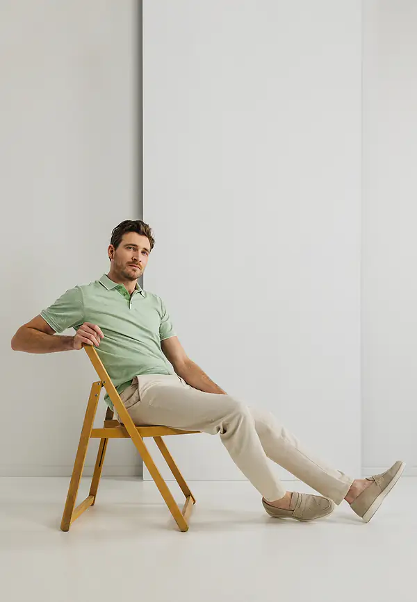 state of art Gemerceriseerde Oxford-Piqué polo bladgroen/warm grijs