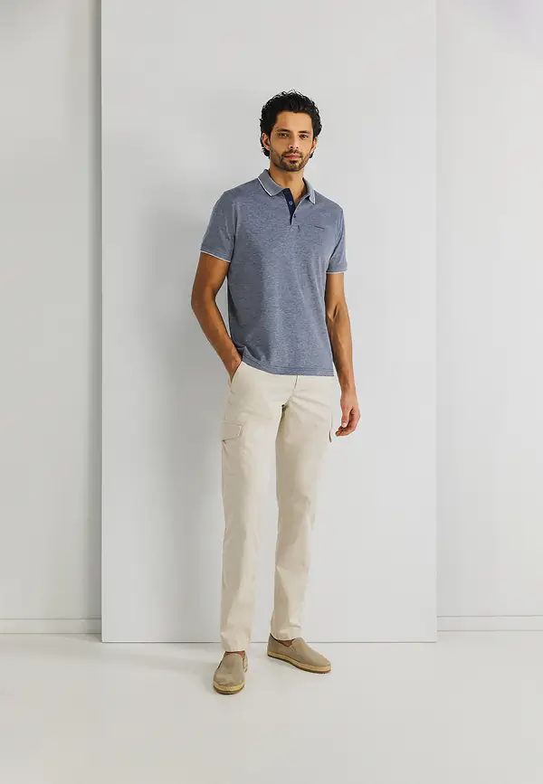State Of Art Gemerceriseerde Oxford-Piqué Polo Kobalt/warm Grijs