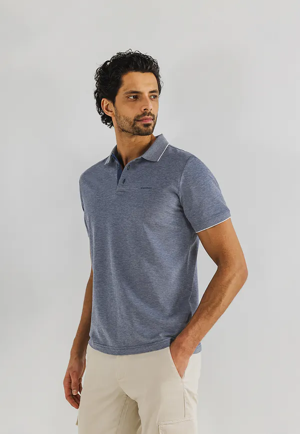 state of art Gemerceriseerde Oxford-Piqué polo kobalt/warm grijs