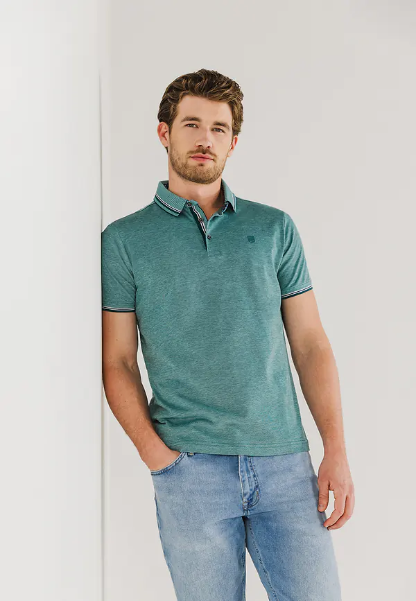 state of art Gemerceriseerde Oxford polo mintblauw/petrol