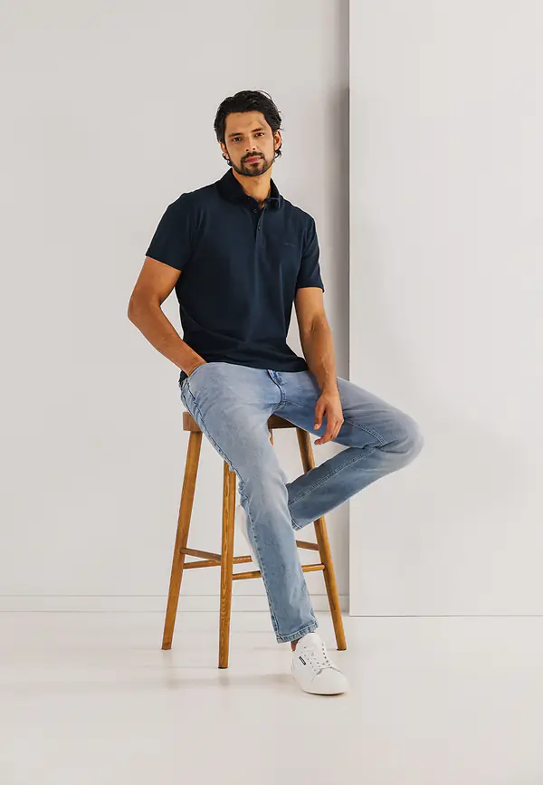 State Of Art Gemerceriseerde Piqué Polo Donkerblauw Uni