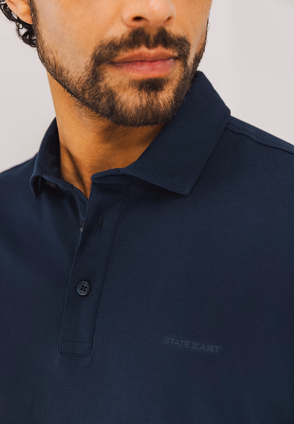 State Of Art Gemerceriseerde Piqué Polo Donkerblauw Uni