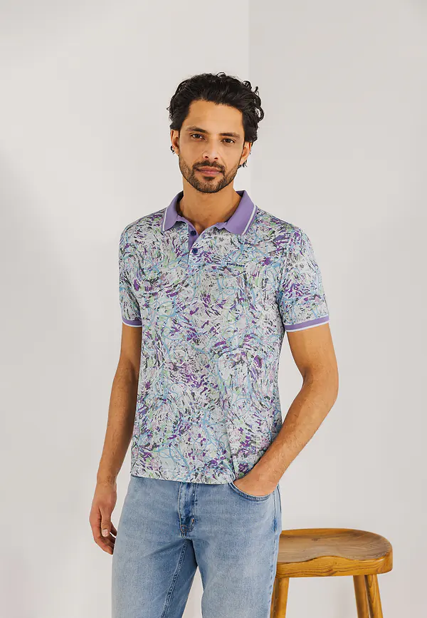 State Of Art Gemerceriseerde Piqué Polo Violet/middenblauw