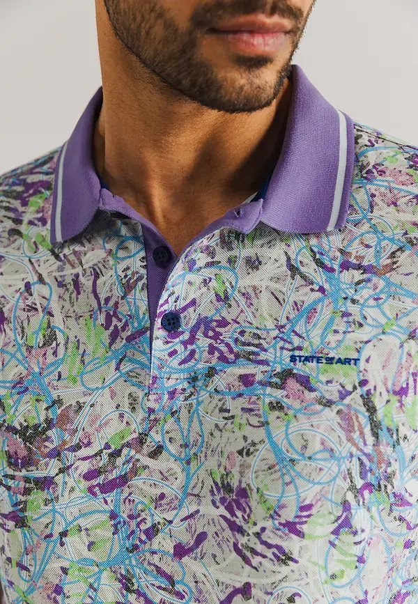 State Of Art Gemerceriseerde Piqué Polo Violet/middenblauw