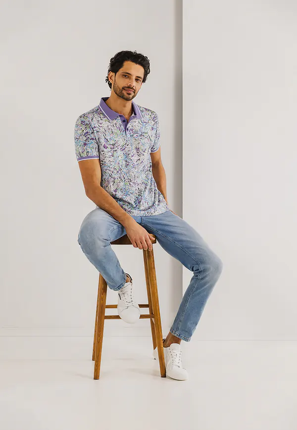 state of art Gemerceriseerde piqué polo violet/middenblauw