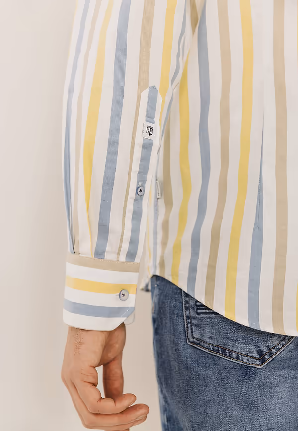 State Of Art Gestreept Overhemd Van Biologisch Katoen Wit/grijsblauw