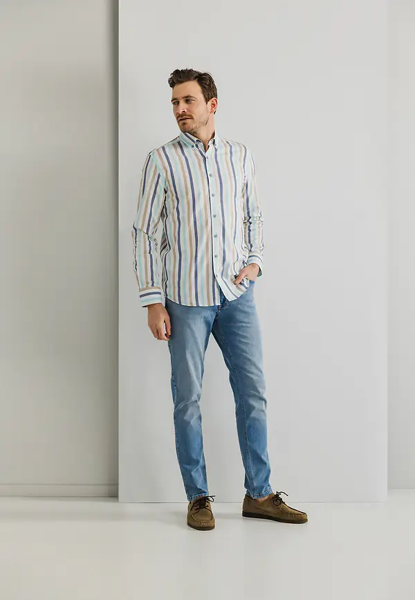 State Of Art Gestreept Overhemd Van Biologisch Katoen Wit/mintblauw