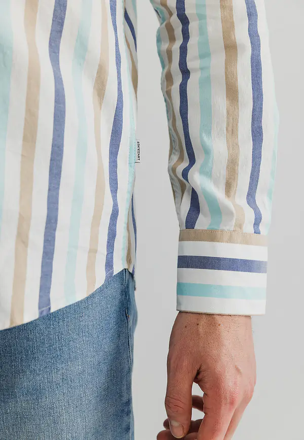 State Of Art Gestreept Overhemd Van Biologisch Katoen Wit/mintblauw