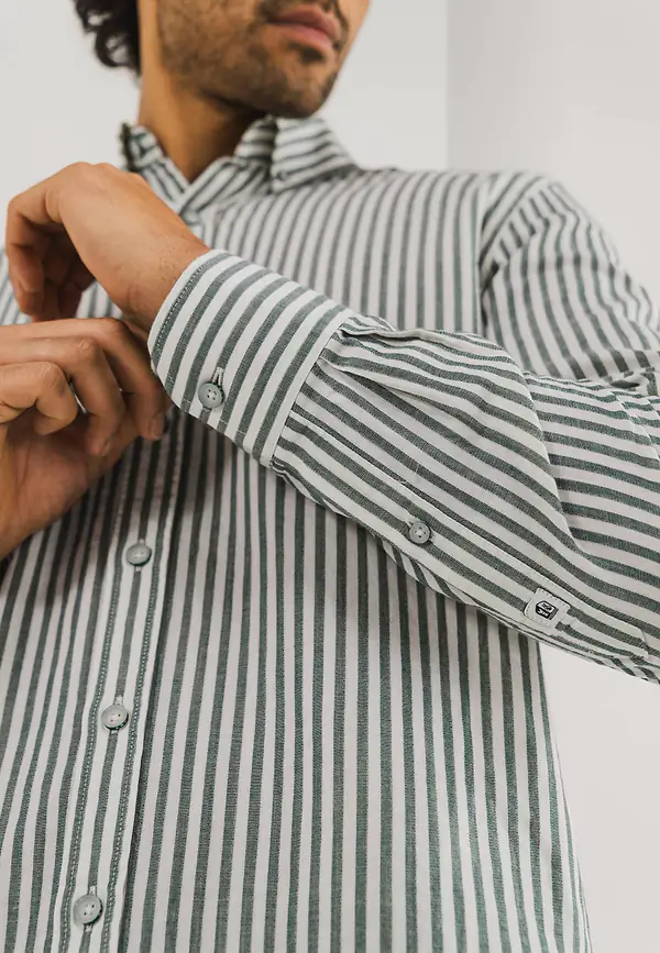 State Of Art Gestreept Overhemd Van Biologisch Katoen Wit/petrol