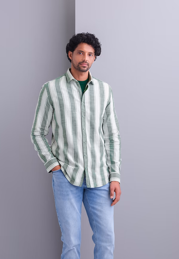 state of art Gestreept overhemd van katoen donkergroen/kit