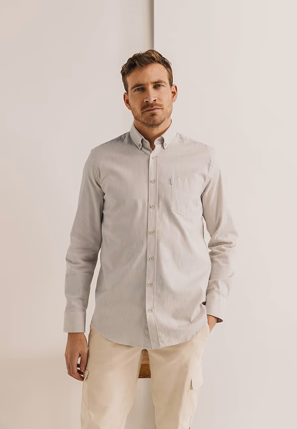 State Of Art Gestreept Overhemd Van Oxfordstof Wit/beige