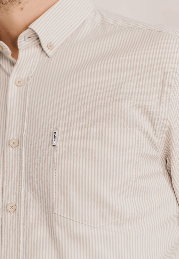 State Of Art Gestreept Overhemd Van Oxfordstof Wit/beige