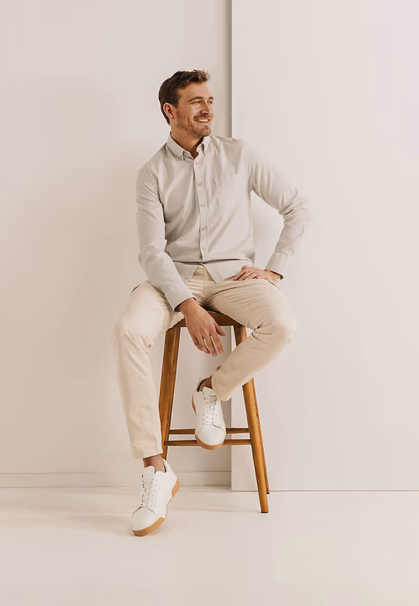 state of art Gestreept overhemd van Oxfordstof wit/beige