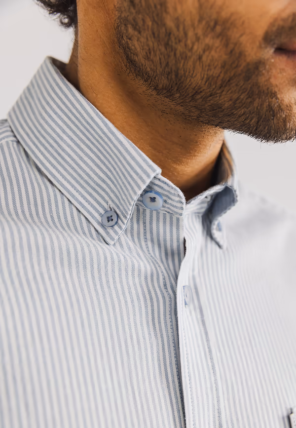 State Of Art Gestreept Overhemd Van Oxfordstof Wit/grijsblauw