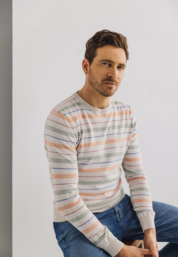 State Of Art Gestreepte Trui Met Ronde Hals Kit/bladgroen