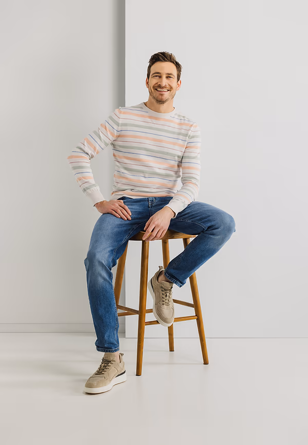 state of art Gestreepte trui met ronde hals kit/bladgroen